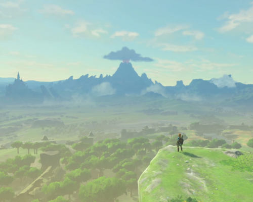 Link gazing out over Hyrule from a cliff. Prisoner of Zelda