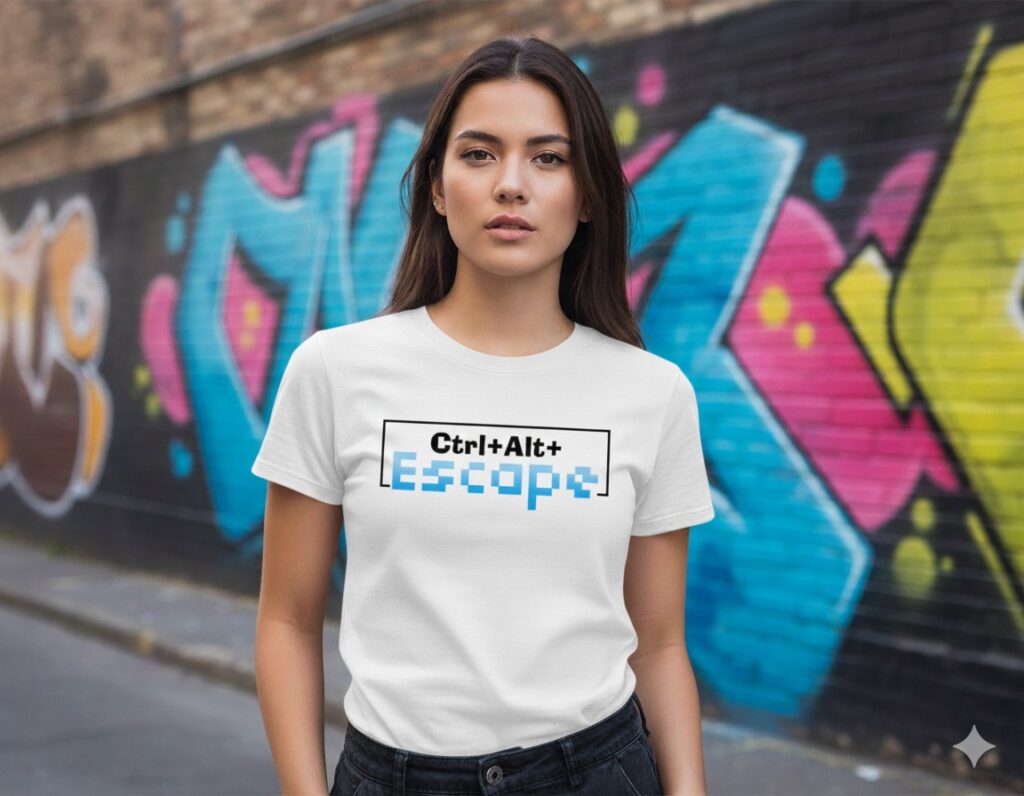 ctrl+alt+escape slogan on female tee