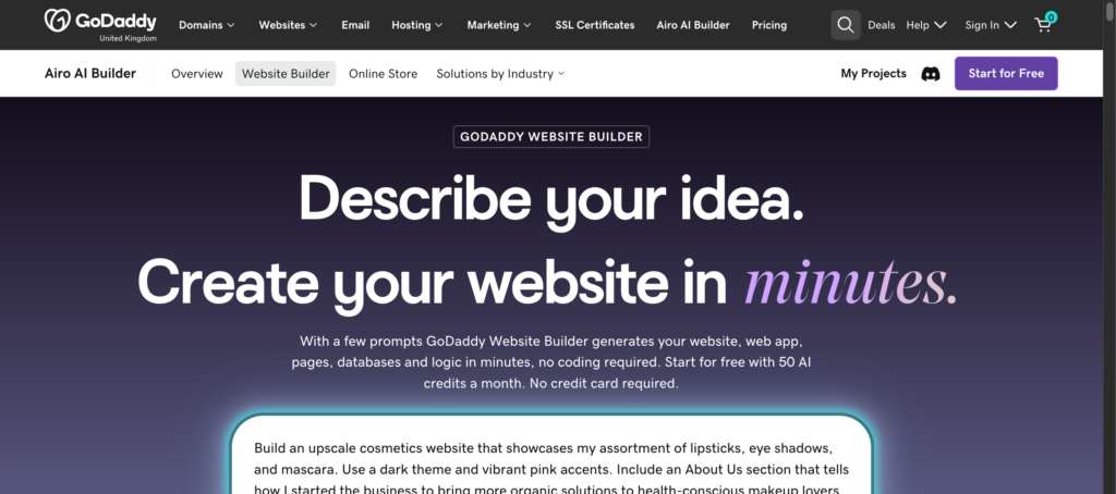 Godaddy Airo AI builder